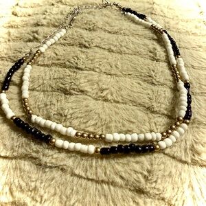 Elegant Beaded Necklace - White, Gold, and Black